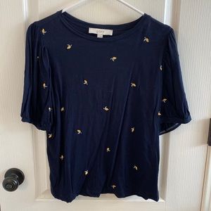 Navy Short sleeve top with lemons, size Large